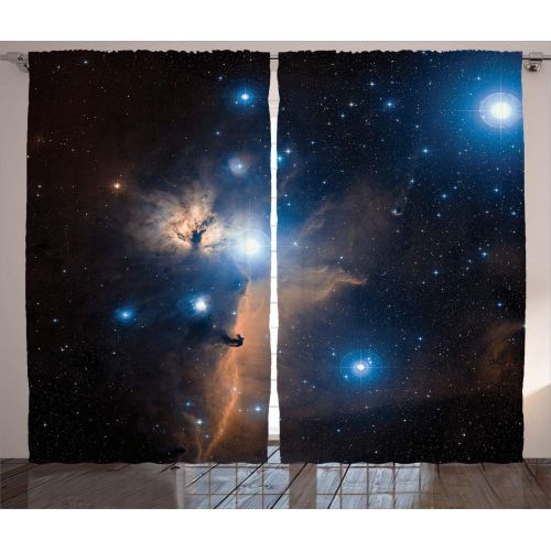  Ambesonne Night Sky Curtains, Full Moon and Foggy Clouds with Turquoise Glass Like Sea Ocean Print, Living Room Bedroom Window Drapes 2 Panel Set, 108 W X 63 L Inches, Dark Blue an