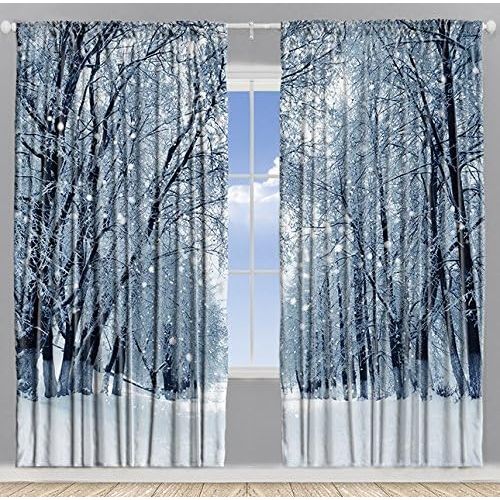  Ambesonne Farmhouse Woodsy Woodland Window Drapes for Bedroom Park Decor Snowy Forest Trees Polar Winter Park Jungle Icy Design Scenery View Living Kids Room Curtains 2 Panels Set, 108x84 In