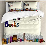 Ambesonne Book Duvet Cover Set King Size, Read More Books Quote Printed on Sketch Background with Colorful Books on a Shelf, Decorative 3 Piece Bedding Set with 2 Pillow Shams, Mul