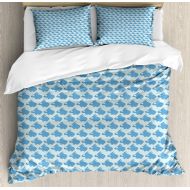 Ambesonne Bunny Duvet Cover Set, Pattern with Funny Rabbits on Polka Dot Background Baby Boys Nursery, Decorative 3 Piece Bedding Set with 2 Pillow Shams, King Size, Blue Baby Blue