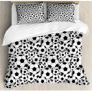 Ambesonne Soccer Duvet Cover Set Queen Size, Monochrome Design Pattern of Classical Football Balls Kids Boys Cartoon Pattern, Decorative 3 Piece Bedding Set with 2 Pillow Shams, Bl