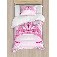 Ambesonne Kids Duvet Cover Set Twin Size, Beautiful Shining Pink Fairy Princess Costume Crown with Diamond Figures Girls Print, Decorative 2 Piece Bedding Set with 1 Pillow Sham, P
