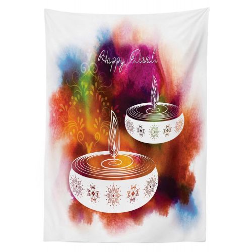  Ambesonne Diwali Outdoor Tablecloth, Abstract Rainbow Brush Strokes Like Paisley Design with Festive Fire Candles Art, Decorative Washable Picnic Table Cloth, 58 X 120 Inches, Mult