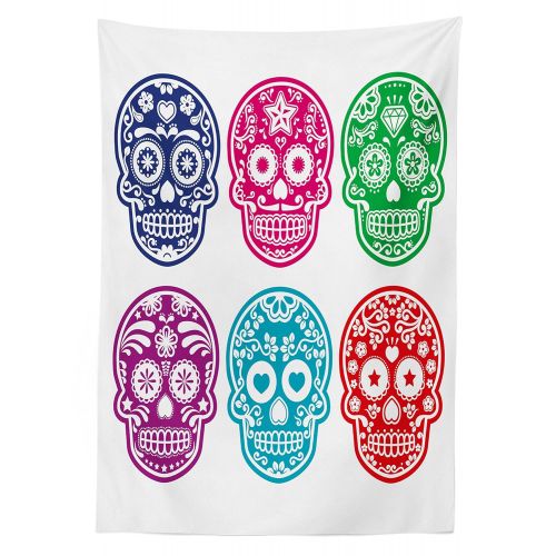  Ambesonne Day of The Dead Outdoor Tablecloth, Skull Oriental Mexican Sugar for Festive Day, Decorative Washable Picnic Table Cloth, 58 X 84 Inches, Purple Fuchsia Indigo Turquoise