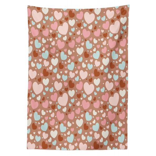  Ambesonne Love Outdoor Tablecloth, Valentine Love with Colorful Hearts Festive Birthday Creative Marriage Art, Decorative Washable Picnic Table Cloth, 58 X 120 Inches, Pale Brown P