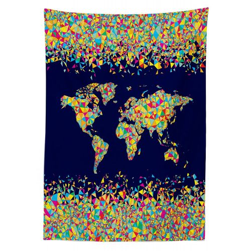  Ambesonne Wanderlust Outdoor Tablecloth, World Map Organized by Layers Mosaics Global Vibrant Colors Festive, Decorative Washable Picnic Table Cloth, 58 X 104 Inches, Dark Blue Yel