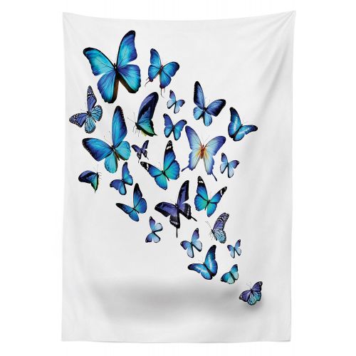  Ambesonne Butterflies Outdoor Tablecloth, Group of Flying Butterflies Natural Botanic Parks Springtime Festive, Decorative Washable Picnic Table Cloth, 58 X 84 Inches, Blue Sky Blu