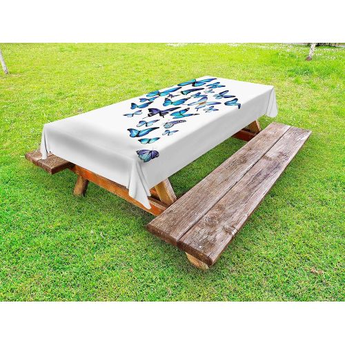  Ambesonne Butterflies Outdoor Tablecloth, Group of Flying Butterflies Natural Botanic Parks Springtime Festive, Decorative Washable Picnic Table Cloth, 58 X 84 Inches, Blue Sky Blu