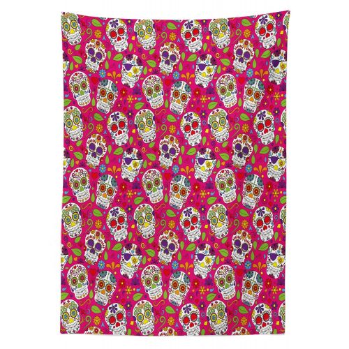  Ambesonne Sugar Skull Outdoor Tablecloth, Colorful Festive Skulls Leaves Motifs Pirate Cemetery Graveyard Traditional, Decorative Washable Picnic Table Cloth, 58 X 84 Inches, Multi