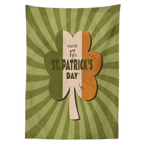  Ambesonne St. Patricks Day Outdoor Tablecloth, Celebration Clover Retro Grunge Design with Sun Beam Stripes Festive Art, Decorative Washable Picnic Table Cloth, 58 X 120 Inches, Ol