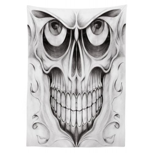  Ambesonne Day of The Dead Outdoor Tablecloth, Scary Skull Face with Angry Expression Festive Art Image, Decorative Washable Picnic Table Cloth, 58 X 104 Inches, Black White and Pal