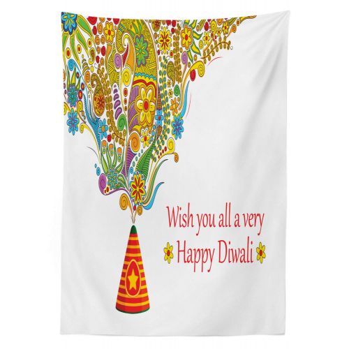  Ambesonne Diwali Outdoor Tablecloth, Tribal Festive Ancient Celebration Cone with Star Spraying Paisley Artwork Print, Decorative Washable Picnic Table Cloth, 58 X 120 Inches, Mult