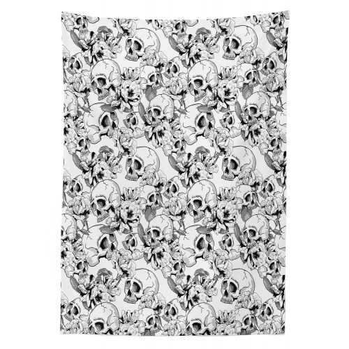  Ambesonne Day of The Dead Outdoor Tablecloth, Festive Celebration Mexican Spanish Sketch Dead Skulls Artwork Print, Decorative Washable Picnic Table Cloth, 58 X 104 Inches, Black a