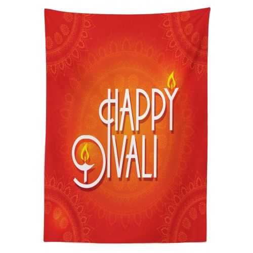  Ambesonne Diwali Outdoor Tablecloth, Happy Diwali Wish Festive Celebration Artsy Candles Fires Paisley Backdrop Print, Decorative Washable Picnic Table Cloth, 58 X 120 Inches, Red