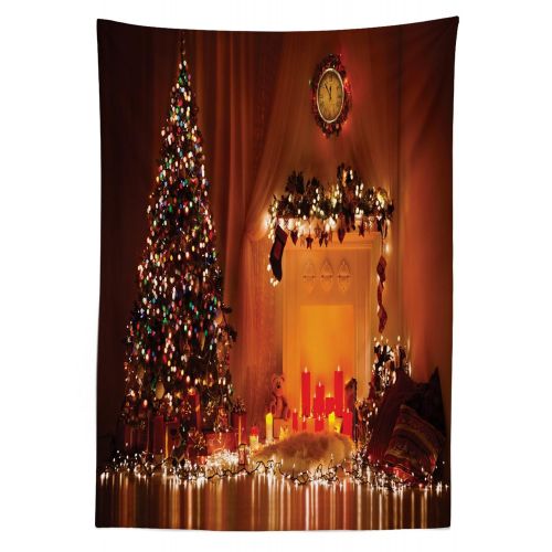  Ambesonne Christmas Outdoor Tablecloth, Romantic Xmas Room with Candles Presents Toys Fairy Festive Magical Picture Print, Decorative Washable Picnic Table Cloth, 58 X 84 Inches, O