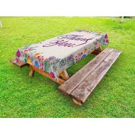 Ambesonne Flower Outdoor Tablecloth, Thank You Quote Surrounded by Festive Elements Like Flowers Fruits and Leaves Art, Decorative Washable Picnic Table Cloth, 58 X 104 Inches, Mul