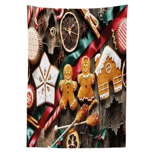  Ambesonne Gingerbread Man Outdoor Tablecloth, Delicious Homemade Cookies Dried Fruits and Bakery Tools Festive Rustic, Decorative Washable Picnic Table Cloth, 58 X 84 Inches, Multi