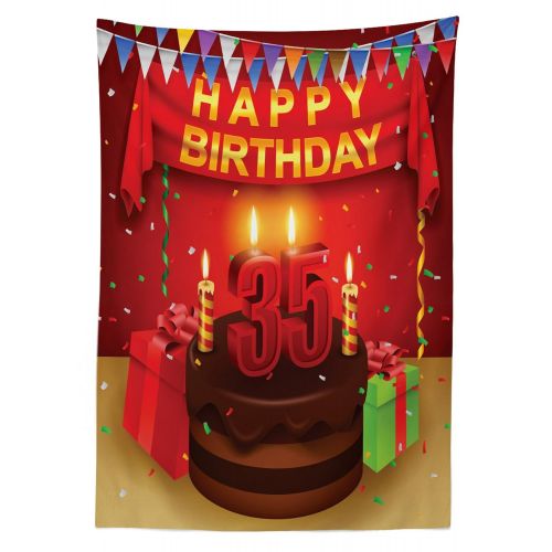  Ambesonne 35th Birthday Outdoor Tablecloth, Festive Event with Confetti Rain Triangle Flags and Presents Chocolate Cake, Decorative Washable Picnic Table Cloth, 58 X 120 Inches, Mu