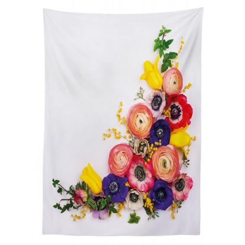  Ambesonne Anemone Flower Outdoor Tablecloth, Festive Floral Composition with English Roses Fresh Buttercups and Herbs, Decorative Washable Picnic Table Cloth, 58 X 120 Inches, Mult