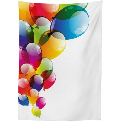  Ambesonne Birthday Outdoor Tablecloth, Celebration Colorful Balloons with Reflections Surprise Occasion Joyful, Decorative Washable Picnic Table Cloth, 58 X 84, Multicolor