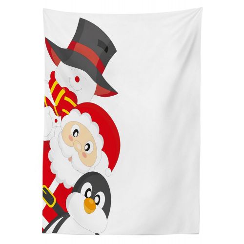  Ambesonne Christmas Outdoor Tablecloth, Friendly Happy Santa Claus Penguin Snowman Festive Holiday Design, Decorative Washable Picnic Table Cloth, 58 X 104 Inches, Charcoal Grey Re