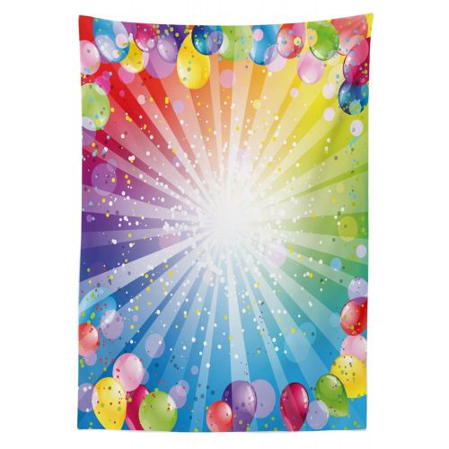  Ambesonne Birthday Outdoor Tablecloth, Festive Striped Backdrop with Balloons Dots Confetti Rain Celebration Birthday, Decorative Washable Picnic Table Cloth, 58 X 104 Inches, Mult