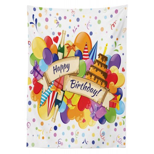  Ambesonne Birthday Outdoor Tablecloth, Colorful Joyous Burst with Champagne Bottles Cake Balloons Festive Celebration, Decorative Washable Picnic Table Cloth, 58 X 84 Inches, Multi
