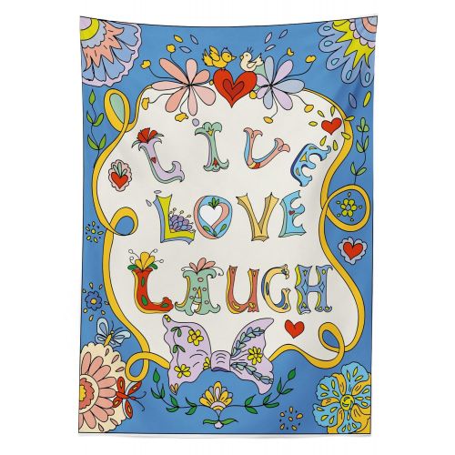  Ambesonne Live Laugh Love Outdoor Tablecloth, Colorful Floral Fantasy Design in Frame Doodles Swirls Festive Romantic, Decorative Washable Picnic Table Cloth, 58 X 104 Inches, Mult
