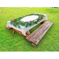 Ambesonne Letter O Outdoor Tablecloth, Christmas Wreath Festive Display of Capital O Circle with Celebratory Elements, Decorative Washable Picnic Table Cloth, 58 X 104 Inches, Mult