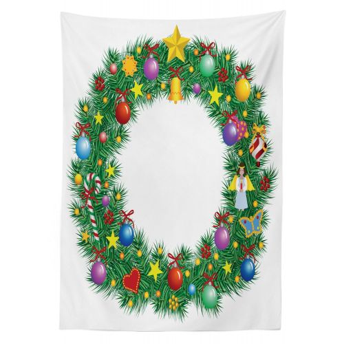  Ambesonne Letter O Outdoor Tablecloth, Christmas Wreath Festive Display of Capital O Circle with Celebratory Elements, Decorative Washable Picnic Table Cloth, 58 X 104 Inches, Mult