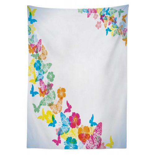  Ambesonne Luau Outdoor Tablecloth, Fantastic Festive Fun Party Borders with Colorful Butterfly Silhouettes and Florets, Decorative Washable Picnic Table Cloth, 58 X 84 Inches, Mult