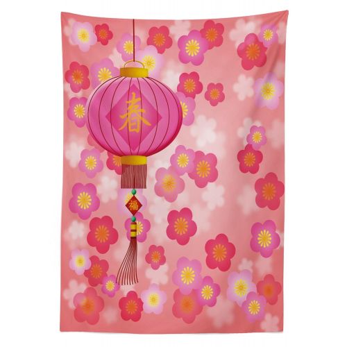  Ambesonne Lantern Outdoor Tablecloth, Chinese New Year Theme Cherry Blossom Auspicious Festive Celebration Print, Decorative Washable Picnic Table Cloth, 58 X 84 Inches, Pale Pink