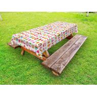 Ambesonne Tea Party Outdoor Tablecloth, Sweets Candies Cookies Fruit and Other Cute Things Festive Cheerful Collection, Decorative Washable Picnic Table Cloth, 58 X 120 Inches, Mul