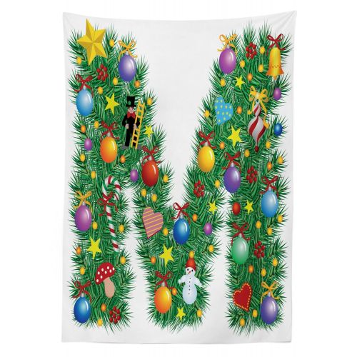  Ambesonne Letter M Outdoor Tablecloth, Festive Cute Colorful Figures on Letter M Winter Season Theme Snowman Holly Berry, Decorative Washable Picnic Table Cloth, 58 X 104 Inches, M
