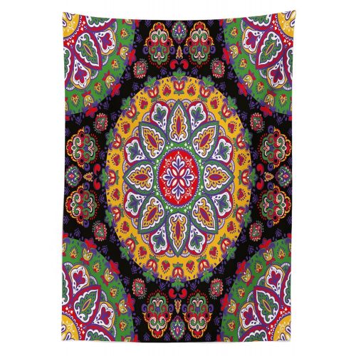  Ambesonne Ethnic Outdoor Tablecloth, Festive Colorful Circles with Summer Flowers and Leaves Ethnic Arabesque Henna Art, Decorative Washable Picnic Table Cloth, 58 X 84 Inches, Mul