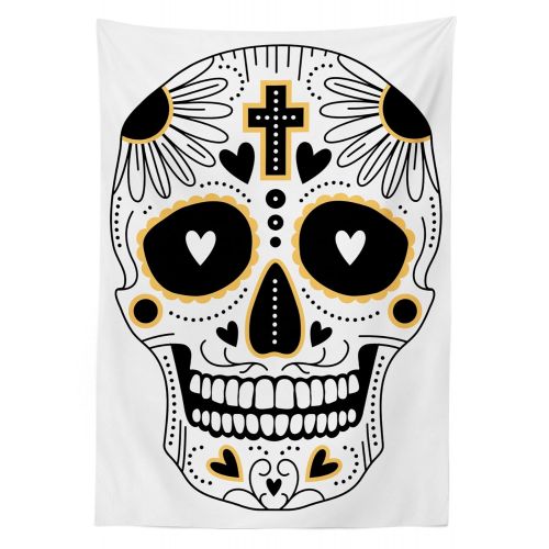  Ambesonne Day of The Dead Outdoor Tablecloth, Dia de Los Muertos Spanish Mexican Festive Hippie Style Print, Decorative Washable Picnic Table Cloth, 58 X 104 Inches, Black White an