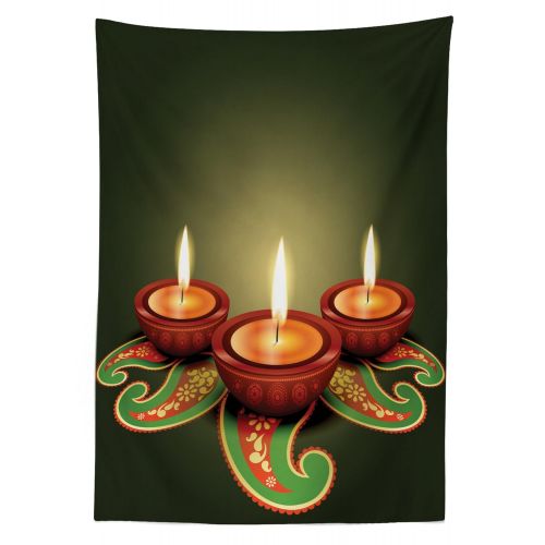  Ambesonne Diwali Outdoor Tablecloth, Paisley Design Tribal Festive Celebration Diwali Candles Burning Artwork Print, Decorative Washable Picnic Table Cloth, 58 X 84 Inches, Green a