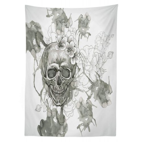  Ambesonne Day of The Dead Outdoor Tablecloth, Painting Skull Flowers Dia de Los Muertos Festive Designed Print, Decorative Washable Picnic Table Cloth, 58 X 120 Inches, Dimgrey and