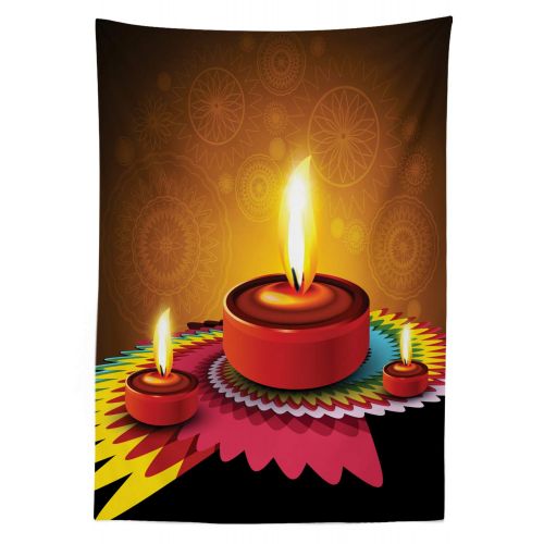  Ambesonne Diwali Outdoor Tablecloth, Paisley Style Background Tribal Ancient Festive Celebration Fire Candle Print, Decorative Washable Picnic Table Cloth, 58 X 84 Inches, Multicol