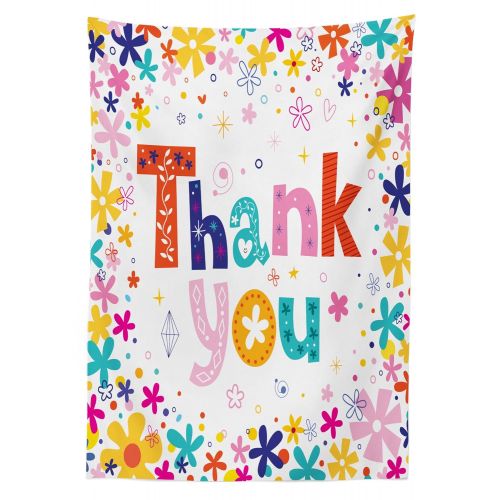  Ambesonne Thank You Outdoor Tablecloth, Quote Surrounded with Flowers Blossoms and Leaves Like Festive Springtime Art, Decorative Washable Picnic Table Cloth, 58 X 84 Inches, Multi