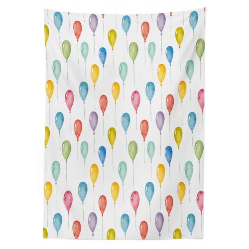  Ambesonne Festive Outdoor Tablecloth, Festival Entertainment Carnival Flying Balloons Watercolors Celebration Surprise, Decorative Washable Picnic Table Cloth, 58 X 120 Inches, Mul