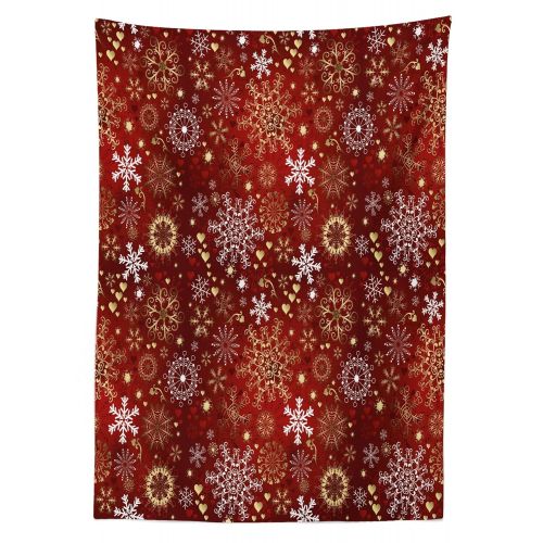  Ambesonne Winter Outdoor Tablecloth, Old Fashioned Christmas Hearts and Swirls Vintage Composition, Decorative Washable Picnic Table Cloth, 58 X 120, Vermilion Yellow White