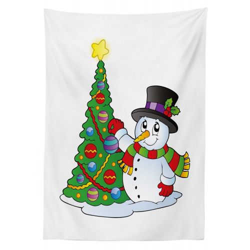  Ambesonne Snowman Outdoor Tablecloth, Lovely Character Near a Christmas Tree Festive Celebration Holiday Winter Time, Decorative Washable Picnic Table Cloth, 58 X 84 Inches, Multic