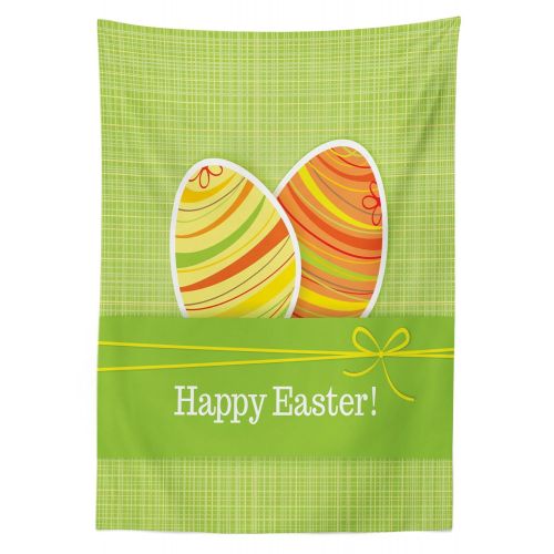  Ambesonne Easter Outdoor Tablecloth, Colorful Eggs with Stripes on a Green Checkered Squares Background Banner, Decorative Washable Picnic Table Cloth, 58 X 104, Multicolor