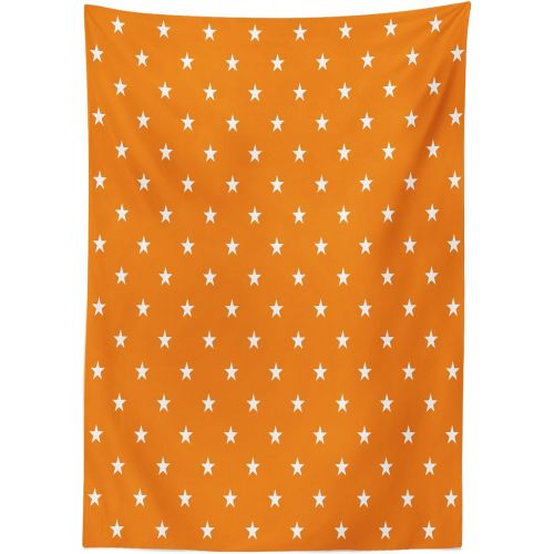  Ambesonne Stars Outdoor Tablecloth, Abstract Warm Colored Background with Star Pattern Celebration Pattern, Decorative Washable Picnic Table Cloth, 58 X 120, Orange White