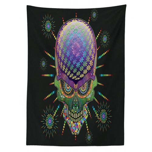  Ambesonne Psychedelic Outdoor Tablecloth, Digital Mexican Sugar Skull Festive Ceremony Halloween Ornate Effects Design, Decorative Washable Picnic Table Cloth, 58 X 104 Inches, Mul