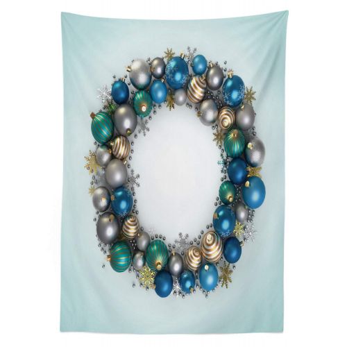  Ambesonne Christmas Outdoor Tablecloth, Vivid Xmas Balls Featured Circle Wreath Traditional Ancient Festive Display, Decorative Washable Picnic Table Cloth, 58 X 120 Inches, Multic