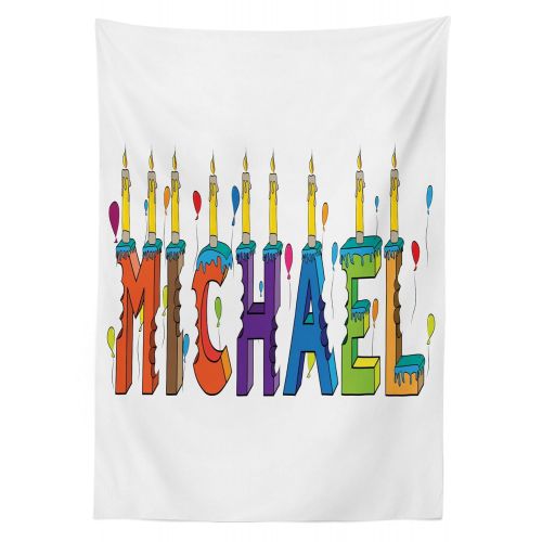  Ambesonne Michael Outdoor Tablecloth, Festive Gathering Theme Colorful Birthday Cake Design Joyous Composition of Letters, Decorative Washable Picnic Table Cloth, 58 X 84 Inches, M