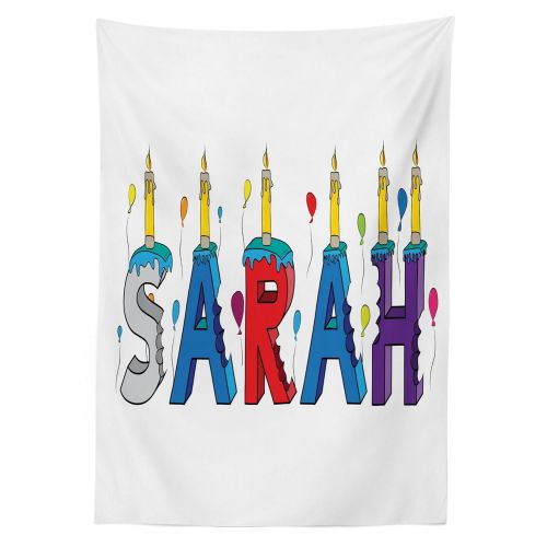  Ambesonne Sarah Outdoor Tablecloth, Celebratory Festive Birthday Girl Name Lettering with Colorful Letters and Balloons, Decorative Washable Picnic Table Cloth, 58 X 84 Inches, Mul