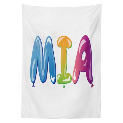  Ambesonne Mia Outdoor Tablecloth, Female Name Design with Ancient Origins Colorful Festive Balloon Letters Pattern, Decorative Washable Picnic Table Cloth, 58 X 84 Inches, Multicol